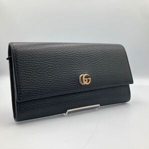 !美品! GUCCI 長財布 ブラック レザー GGマーモント