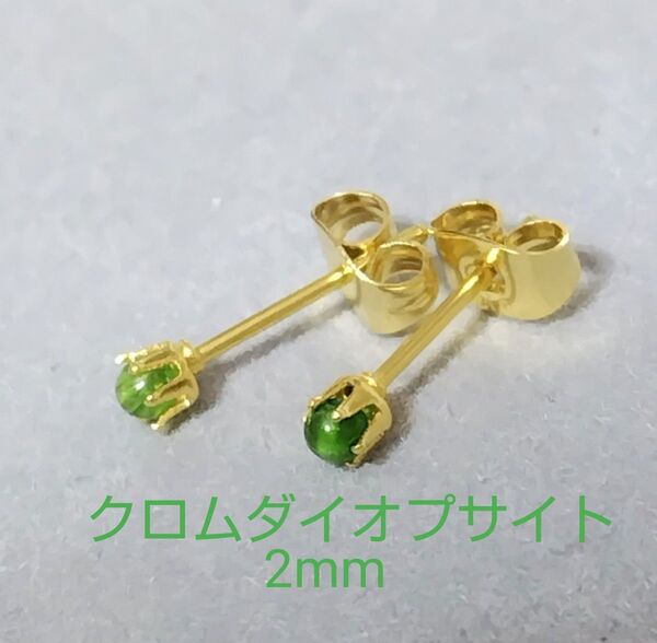 クロムダイオプサイト2mm316Lゴールドピアス