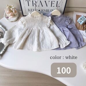 フリルデザインブラウス キッズ 100 トップス 女の子 春 ギャザー ブラウス シンプル 子供服 おしゃれ トレンド