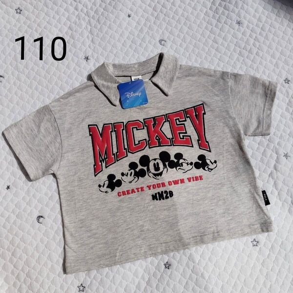 新品 未使用 綿100 タグつき Disney ミッキー Tシャツ ディズニー 半袖 グレー 襟付き ポロ