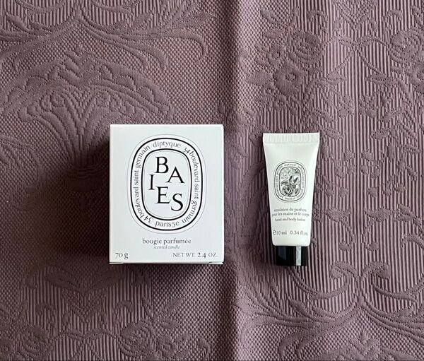 Diptyque ディプティック スモールキャンドル BAIES べ 70g + ハンド&ボディローション オー ローズ