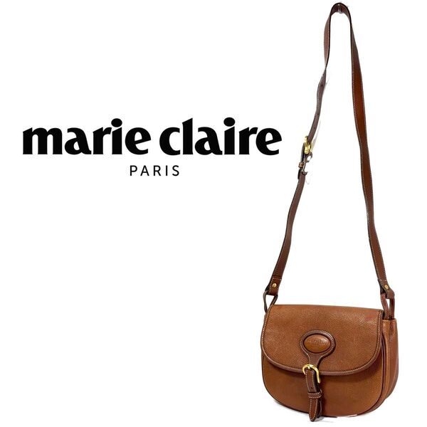 【人気 希少】marie claire マリクレール ロゴ型押し レザー ショルダーバッグ 斜め掛け ポシェット レディース