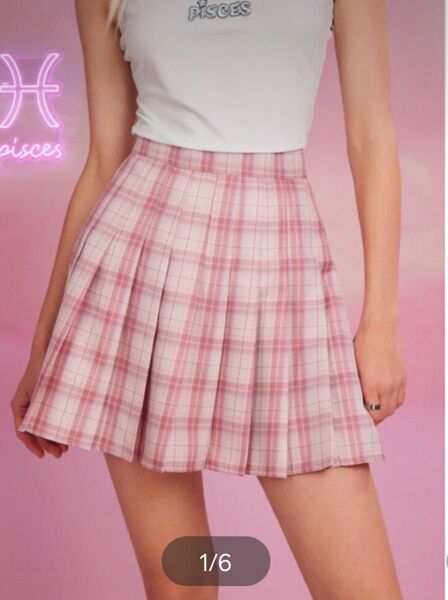 チェックミニスカート ピンク系 プリーツ