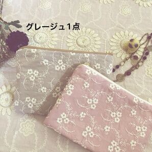 通帳ケース☆ハンドメイド 花柄ポーチ グレージュ