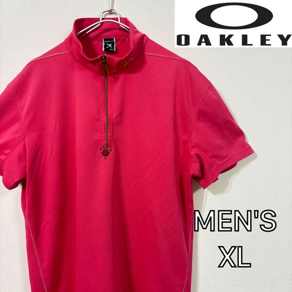 【OAKLEY】スカルロゴ 半袖モックネックシャツ メンズXL ピンク オークリー