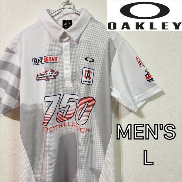 【OAKLEY】新品EMPHATIC MX SHIRT 半袖ポロ ゴルフ オークリー ホワイト グラフィックシャツ メンズL