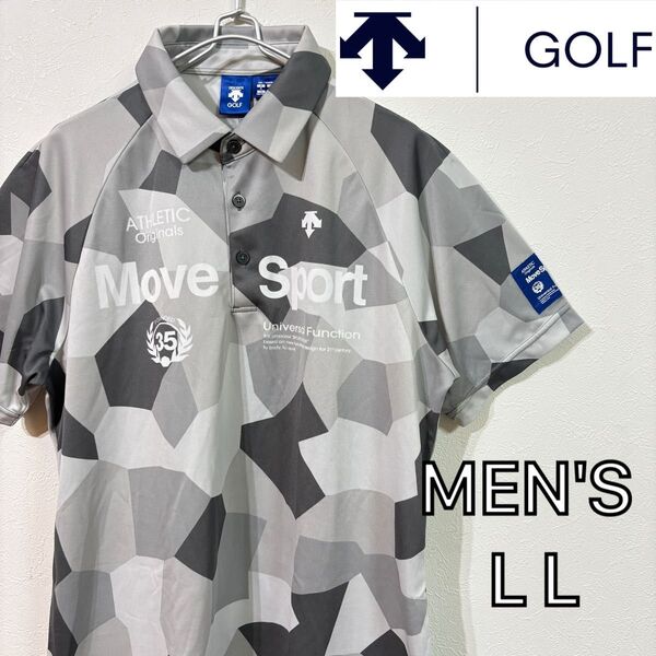 【DESCENTE GOLF】美品MOVESPORT半袖ポロ ゴルフ メンズLL デサント ブルーレーベル