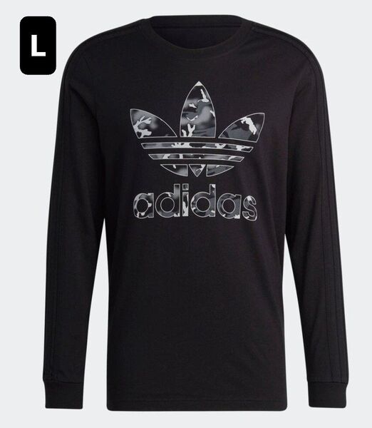 【新品】アディダス正規品 adidas グラフィック カモストライプ 長袖Tシャツ 黒 ブラック HR3527 Lサイズ