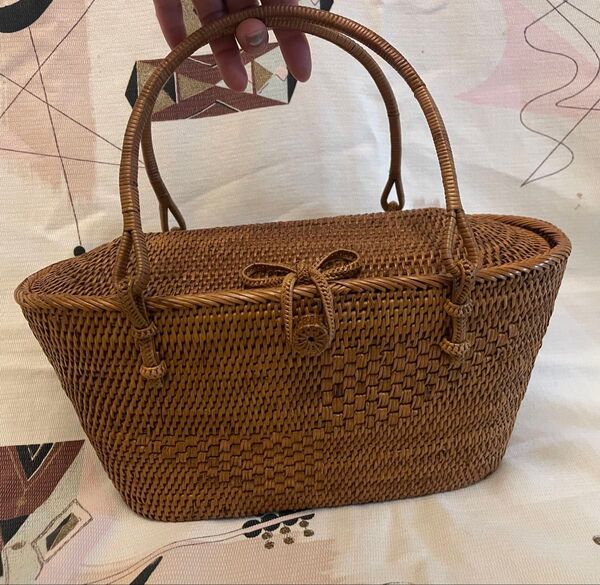 USED バリ島伝統工芸 アタ アタかご バスケット ハンドバッグ 細かい網目