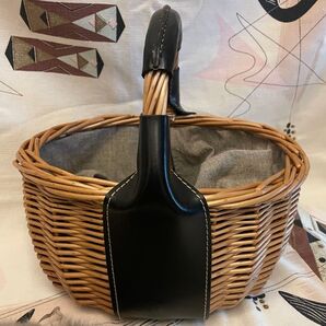 USED 素敵!BONHEUR ボヌール オイルレザー タッセル かごバッグ 黒