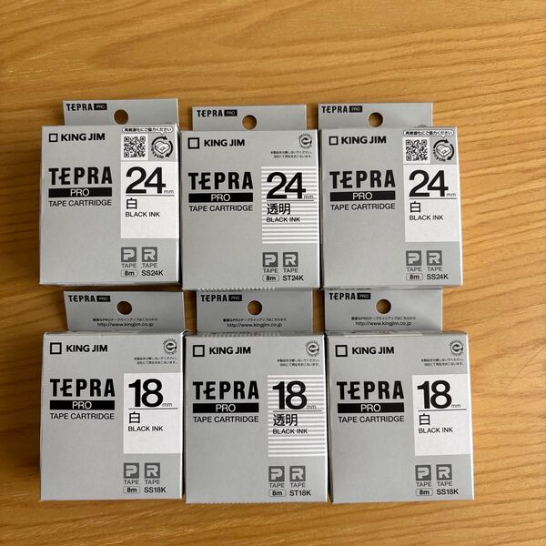 TEPRA PRO テープカートリッジ まとめ売り 白/透明 18mm/24mm 新品未開封 6本セット