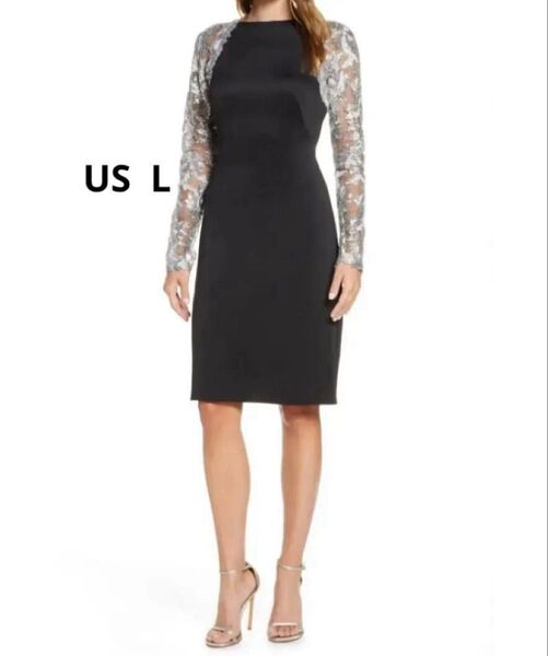 新品タグ付 tadashi shoji タダシショージ 長袖レースワンピ L