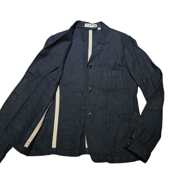 希少】特価】UNIQLO × INES テーラードジャケット ネイビー M ジャケット インディゴ テーラード リネン 麻