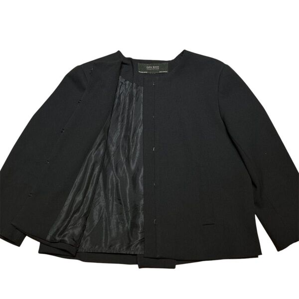 特価】ZARA BASIC ノーカラージャケット ネイビー M フォーマル ノーカラー ジャケット 長袖 紺 紺ブレ 正装