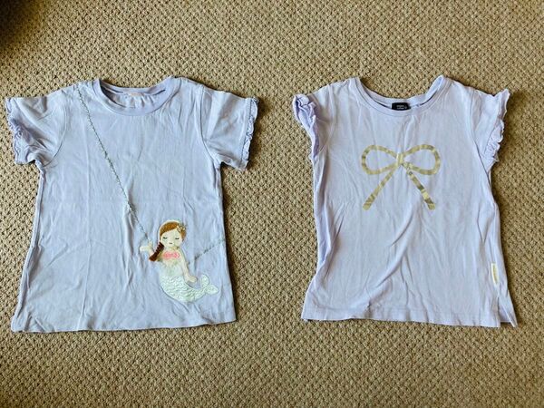 新品同様 プティマイン 半袖カットソー Tシャツ 2枚 人魚 リボン キッズ トップス 半袖Tシャツ