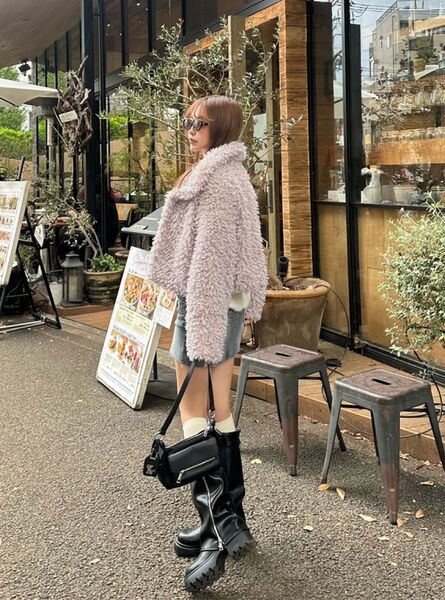 GRL グレイル 2Way襟プードルファーコート ask79 ピンク