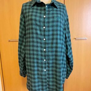 PUNYUS、大きいサイズ、超ロングシャツ、グリーンチェック