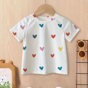 【新品・未使用】海外ブランド 子供服 ハート Tシャツ 白 104-110