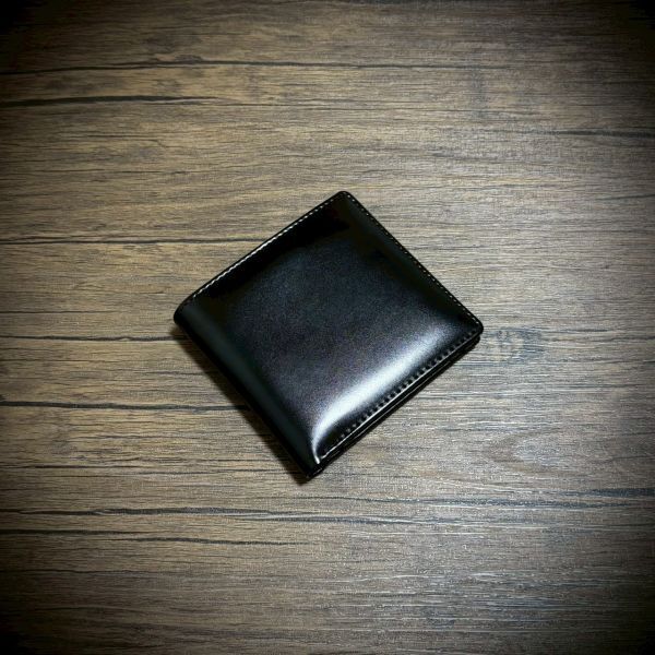 アンティークガラスレザー 二つ折り 財布 折財布 本革 牛革 カード14枚 ミニ財布 コンパクト 小さい財布 ブラック 黒