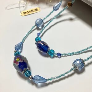 新品 とんぼ玉1114 スカイブルー2連ネックレス