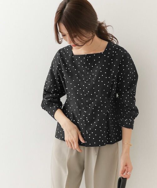 URBAN RESEARCH DOORS 2wayドットブラウス フリーサイズ ヘンリーネック 七分袖 レディース トップス