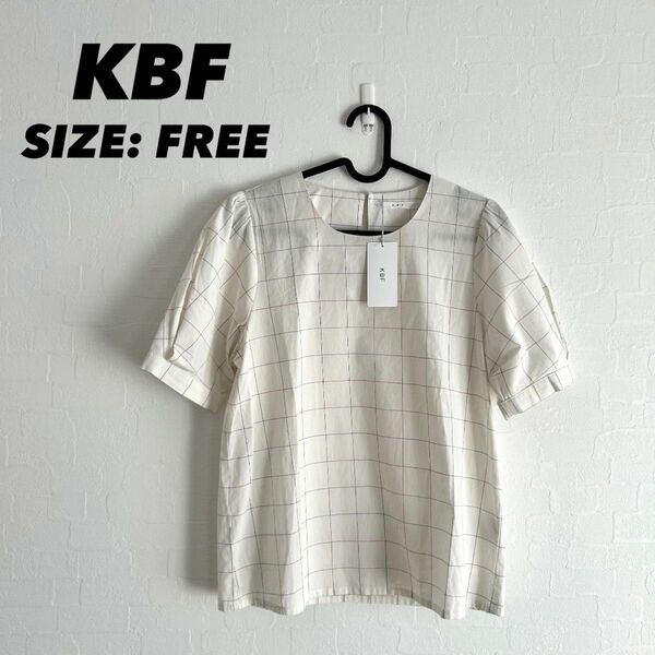 新品未使用 KBF チェック柄ブラウス レディース フリーサイズ コットン 半袖Tシャツ