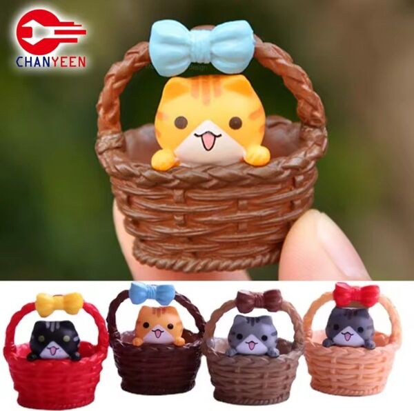 バスケット 猫のミニチュア雑貨