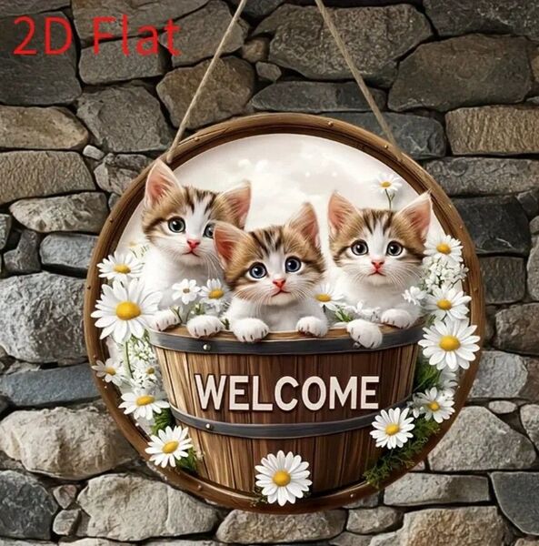 可愛い子猫のwelcomeボード 壁飾り