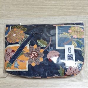 民芸調 藍染め 和柄 小物入れポーチ