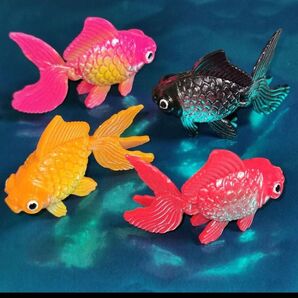 金魚 飾り 金魚すくい 尻尾可動テール 黒×赤×オレンジ×ピンク デメキン 出目金 ディスプレイ