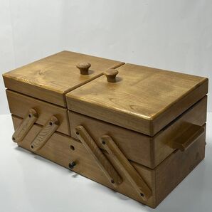 木製裁縫箱 赤いベルベット内装 3コンパートメント G-Wood
