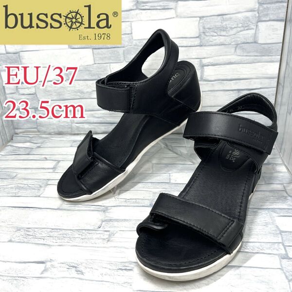 bussola ブソラ ウェッジヒール ベルクロサンダル ブラック 23.5cm