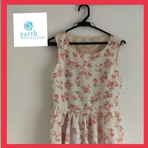 earth music&ecology ノースリーブワンピース 小花柄 ベージュ