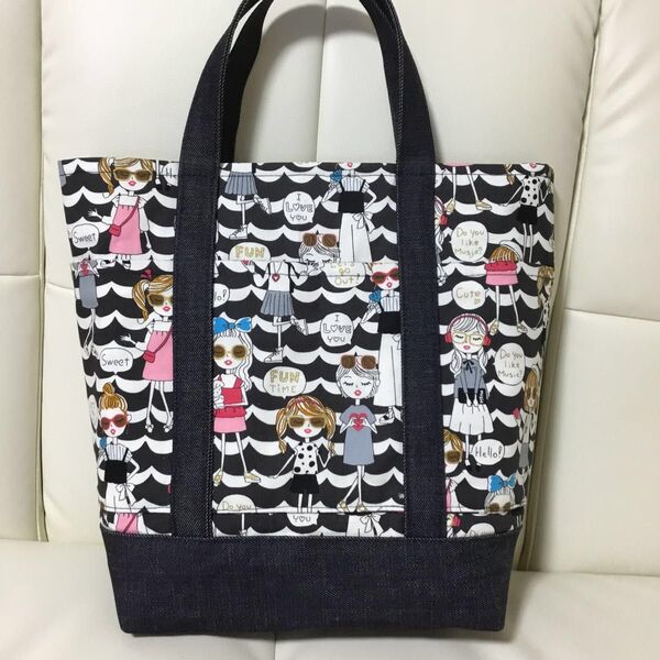 ハンドメイドトートバッグ手提げ キラキラガール