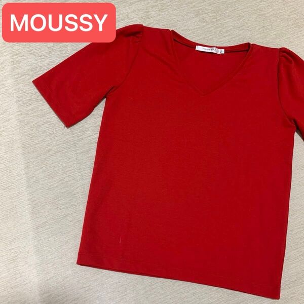 MOUSSY マウジー レッド Vネック 五分袖 Tシャツ フリーサイズ 赤