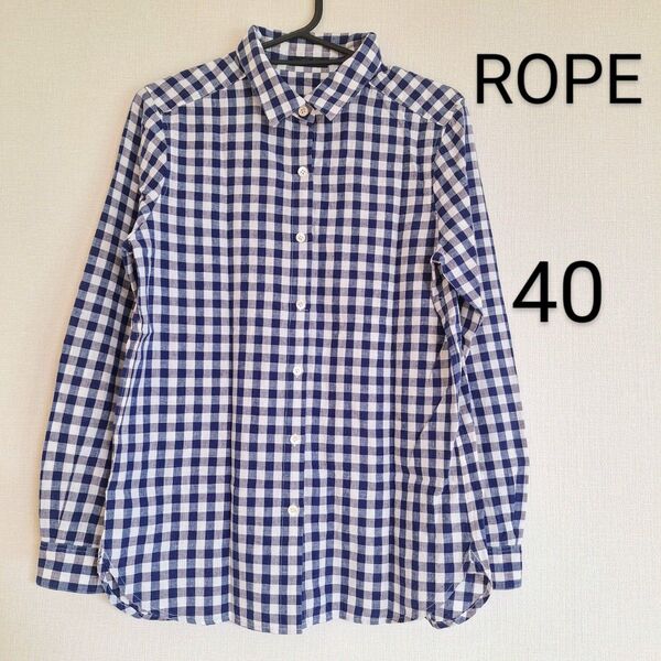 ROPE ロペ レディース 長袖 トップス シャツ ブラウス チェック 青 L 長袖シャツ
