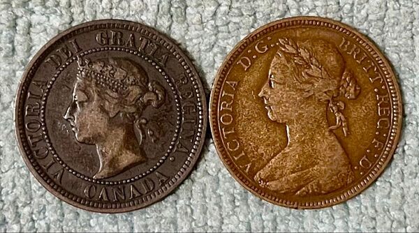 H142 1886年 ハーフペニー銅貨・1888年 1セント銅貨 全2枚