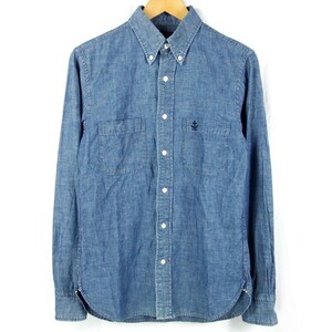 #BLUE BLUEb lube Roo /..../ ST1934 / marine embroidery / indigo car n blur - button down shirt size 1 (S) / made in Japan men's 