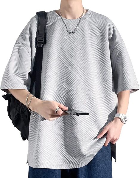 メンズ tシャツ 半袖 大きいサイズ 無地 五分袖グレー L