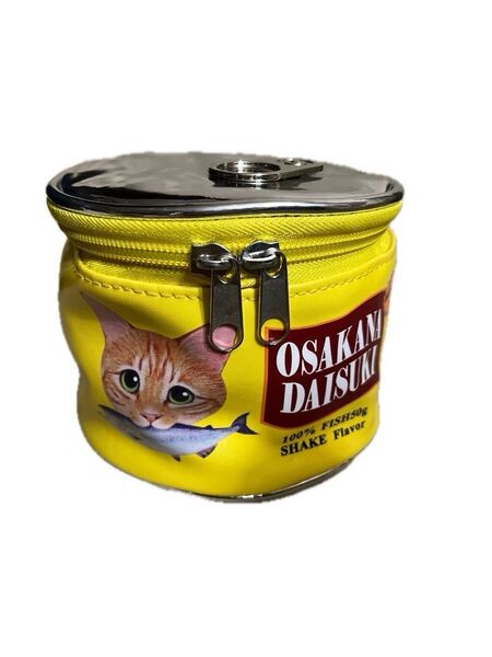新品♪ 猫缶風レトロな小物入れコスメポーチ かわいい ネコ チャック付き 内ポケット付き トラベルポーチ 収納 (イエロー)