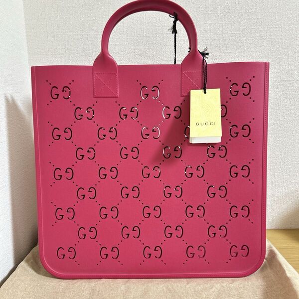 GUCCI ラバー GG カットアウト トートバッグ ピンク