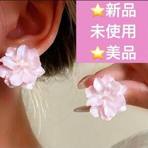 新品花型ピンクノンホールピアス両耳 レディースアクセサリー ギフト包装 つやめり飾り物 キラキラ