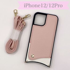 iPhone12 iPhone12pro ケース スマホケース カード収納 ストラップ付き ピンク iPhone12pro