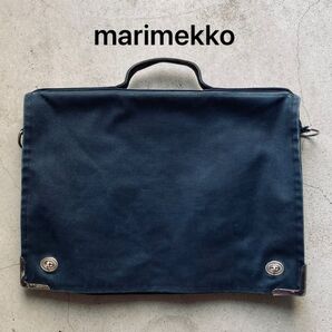 【marimekko】マリメッコ 薄型コットンブリーフケース ネイビー ビジネスバッグ
