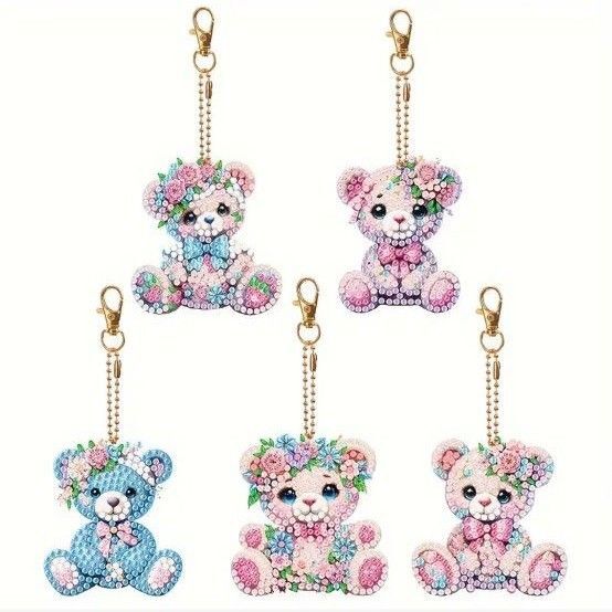 ダイアモンドアート キット キーホルダー ベビー ベア 5個セット 手作り 可愛い ハンドメイド 5D