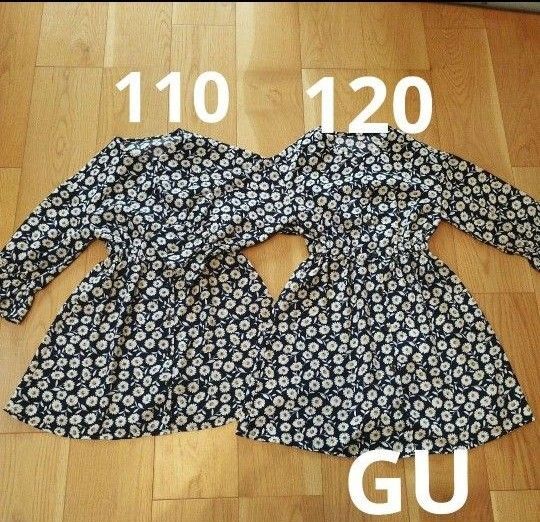 120 110 GU 姉妹 お揃い おそろい ワンピース 花柄