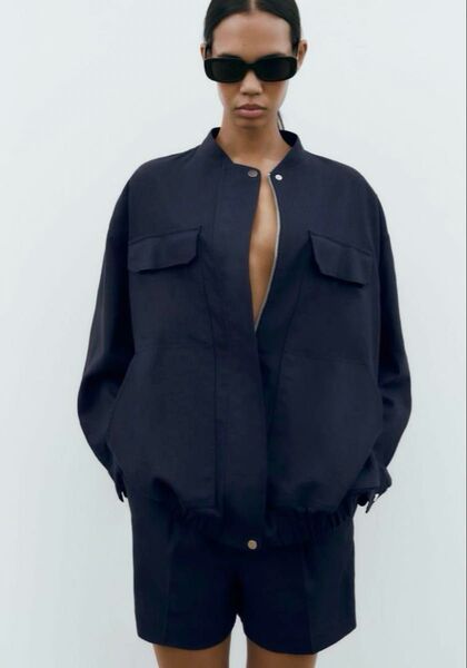 新品 タグ付き ZARA ザラ オーバーサイズ リネンブレンド ロングライン ボンバージャケット ジャケット