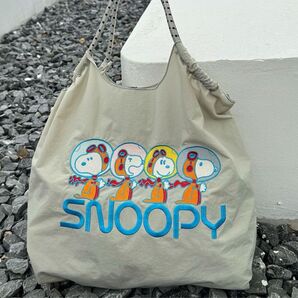 スヌーピ刺繍エコバッグ Mサイズ スヌーピ刺繍 刺繍バッグトートバッグ バッグ かわいいエコバッグ
