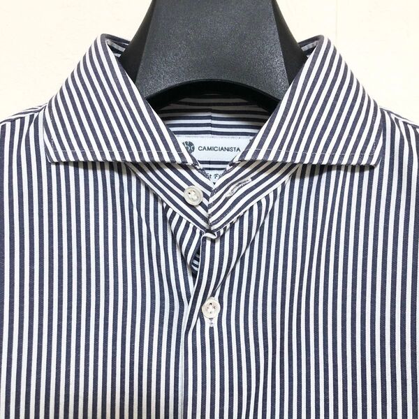 CAMICIANISTA カッタウェイストライプシャツ トラベラー素材 37 14 1/2(M)