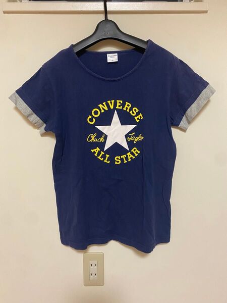 Converse 半袖Tシャツ レディース Mサイズ 綿100% ネイビー ロゴプリント コンバース